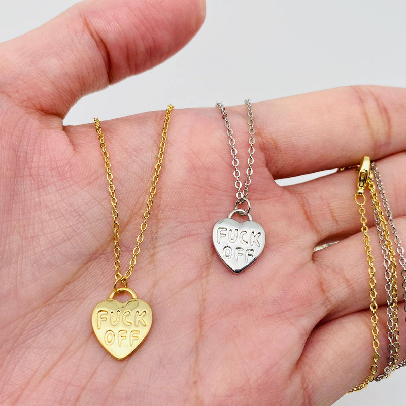 "FUCK OFF" Gold Plated Heart Pendant Necklace