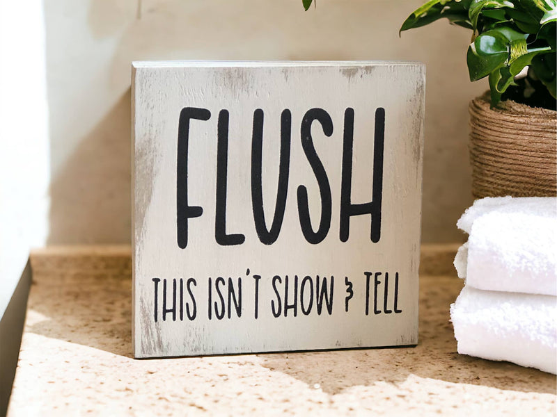 Flush - Funny Bathroom Rustic Wood Shelf Sitter