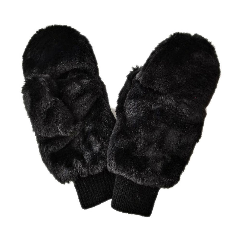 Solid Faux Fur Mitten Gloves