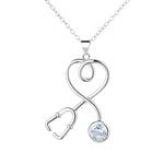 Sterling Silver Stethoscope Heart Pendant Necklace