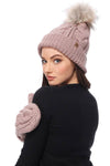 Women's Faux Fur Pom Beanie Hat with Sherpa Lining