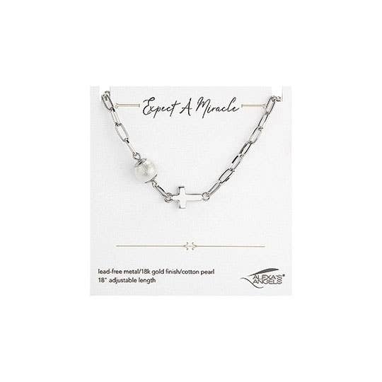 Silver Pearl Cross Necklace