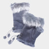 Two Toned Real Fur Trim Fingerless Gloves