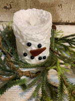 Snowman Bumpy White Moving Flame LED Candle 3in by 4in