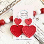 Jewelry By Jen - Embossed Double Heart Earrings: Fire Red