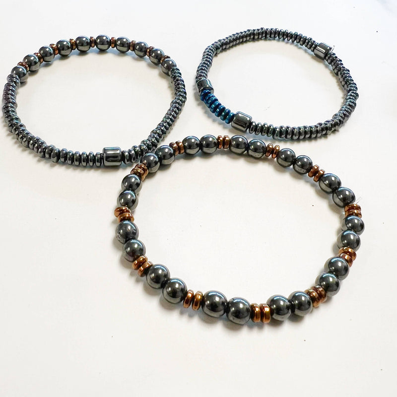 Men's Gemstone Bracelets Onyx and Hematite-Assortment 12 Pcs