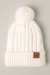 Winter Rib Knitted Sherpa Lined Pom Pom Beanie Hat