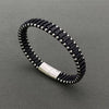 Men's Stainless Steel Beads Leather Woven Bracelet - MJ/BC