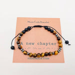 Morse Code Tiger's Eye Frosted Stone Beaded Stretch Bracelet