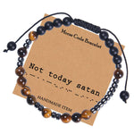 Morse Code Tiger's Eye Frosted Stone Beaded Stretch Bracelet