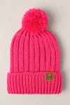 Winter Rib Knitted Sherpa Lined Pom Pom Beanie Hat