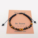 Morse Code Tiger's Eye Frosted Stone Beaded Stretch Bracelet