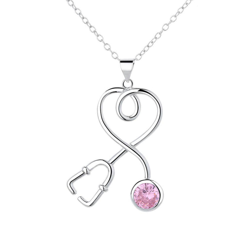 Sterling Silver Stethoscope Heart Pendant Necklace