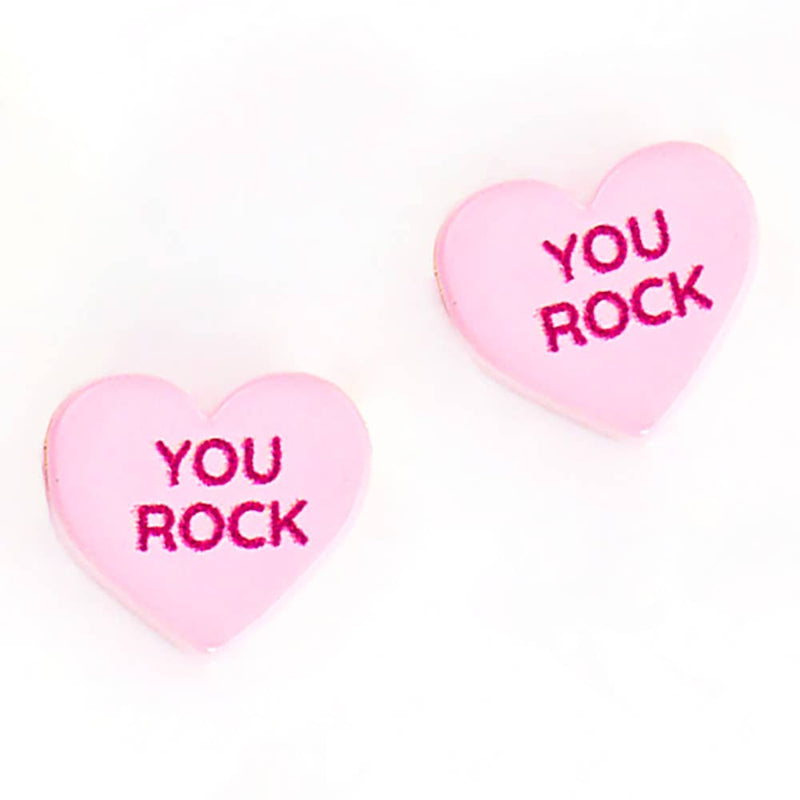 Wona Trading, Inc. - You Rock Message Heart Stud Earrings