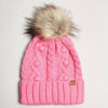 Popcorn Trim Knit Beanie w Faux Fur Pom
