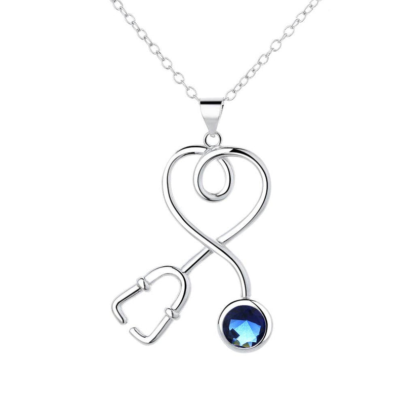 Sterling Silver Stethoscope Heart Pendant Necklace