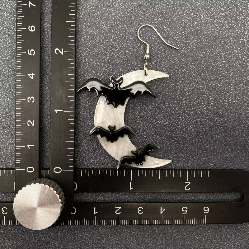 Halloween Bats Under The Moonlight Acrylic Dangle Earrings - GT