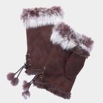 Two Toned Real Fur Trim Fingerless Gloves