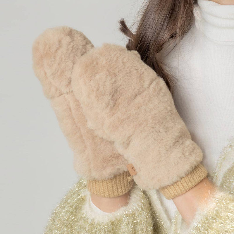 Solid Faux Fur Mitten Gloves