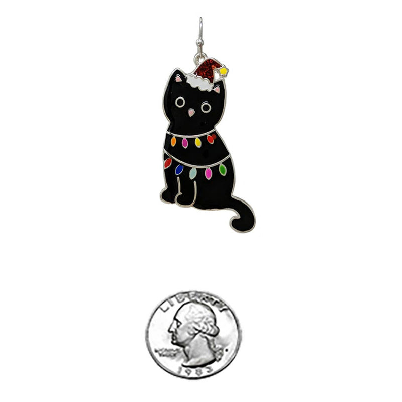 Cat with Christmas Lights and Hat Hook Earrings