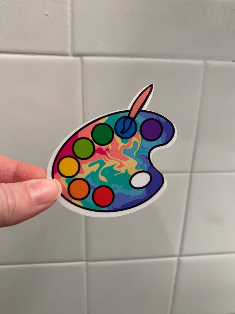 Paint Palette Sticker, Tie Dye/Rainbow (Regular or Mini) -WATERPROOF, Laptop Sticker, Cute Sticker,  Car Sticker, Weatherproof Sticker