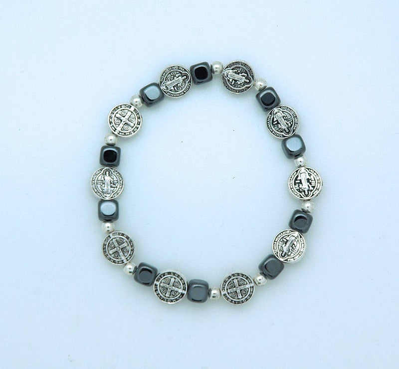Hematite St. Benedict Rosary Bracelet