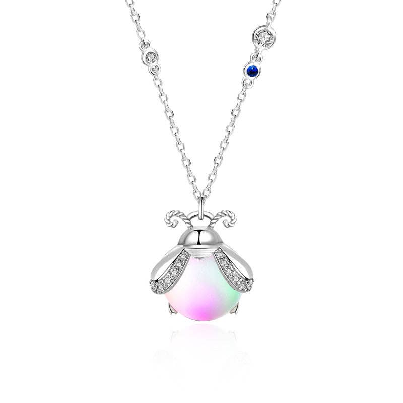 Cute Firefly Bug Charm Necklace in 925 Sterling Silver