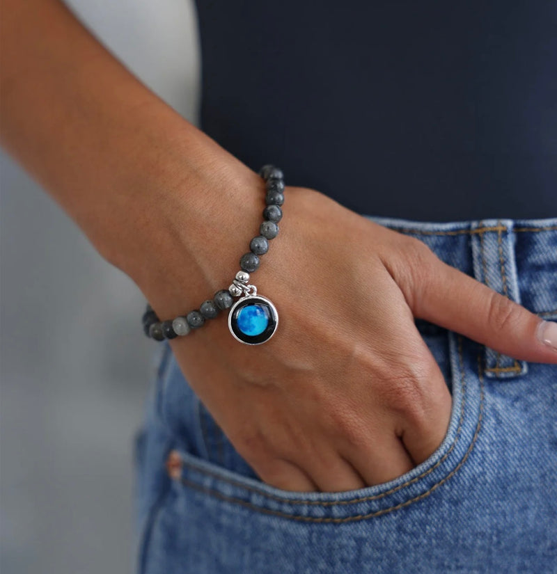 Moonglow- Gray Labridonite Beaded Bracelet