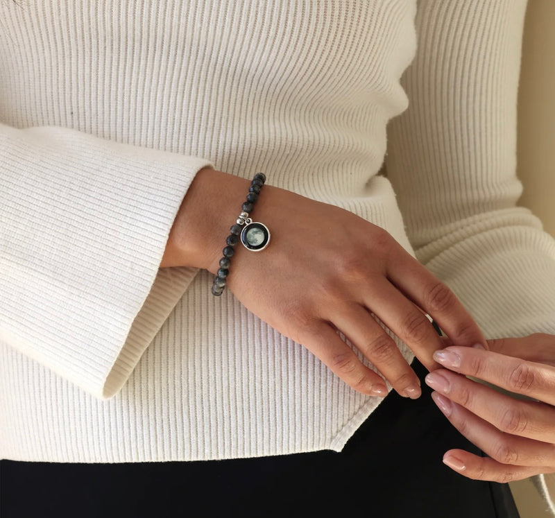 Moonglow- Gray Labridonite Beaded Bracelet