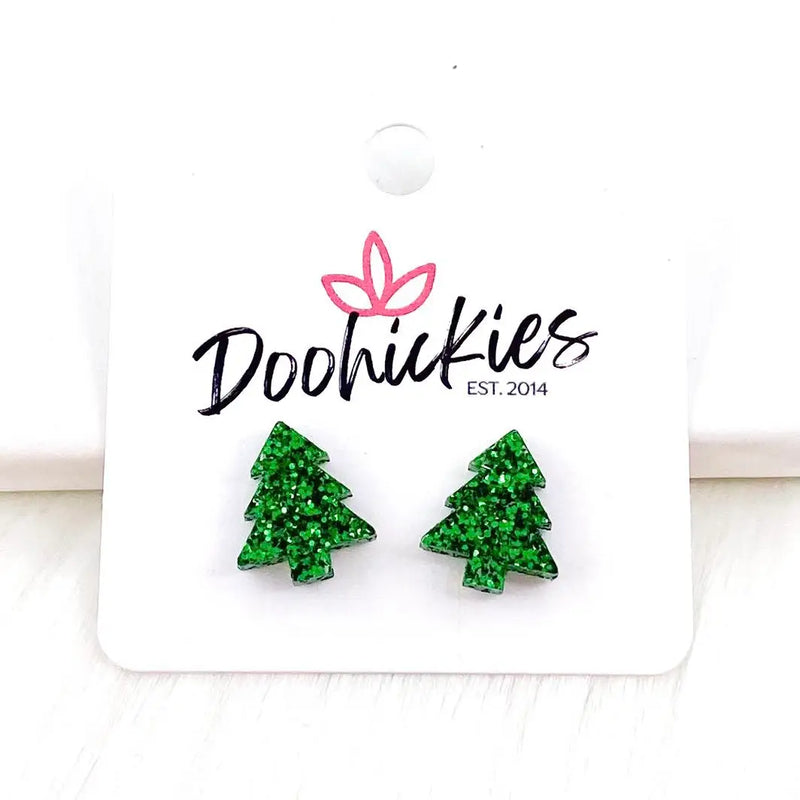 Green tree earrings