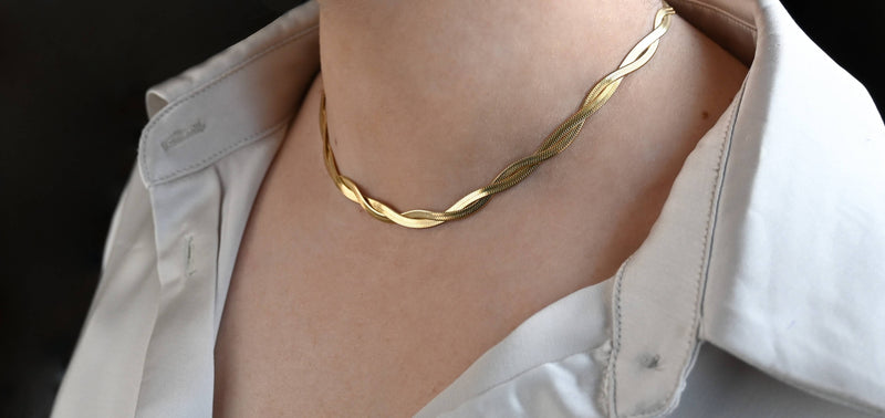 Braided Herringbone Choker - Twisted Herringbone Necklace