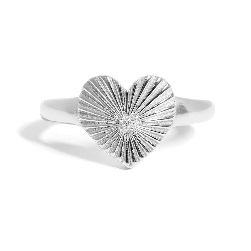 WJW - 18K Gold PVD Stainless Steel Cubic Zirconia Sunburst Heart Ring