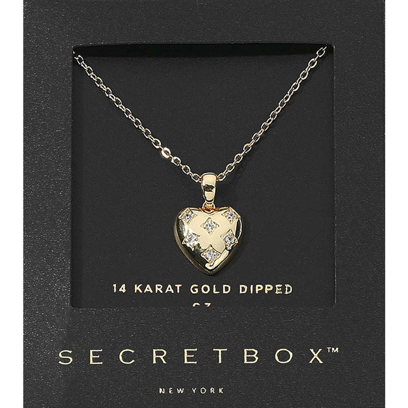 Wona Trading, Inc. - SECRET BOX_14K Gold Dipped CZ Stone Heart Pendant Necklace