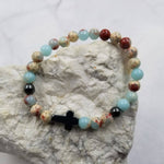 Natural Stone Beaded Cross Bracelet