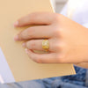 WJW - Gold Stainless Steel Cubic Zirconia Sunburst Rectangle Ring