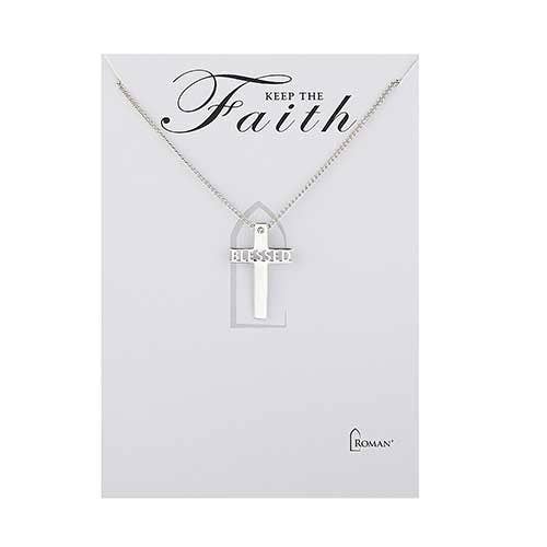 Blessed Cross Necklace with 2" Extender; Carded