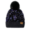 Glitter Sequined Cuff Beanie with Pom Pom