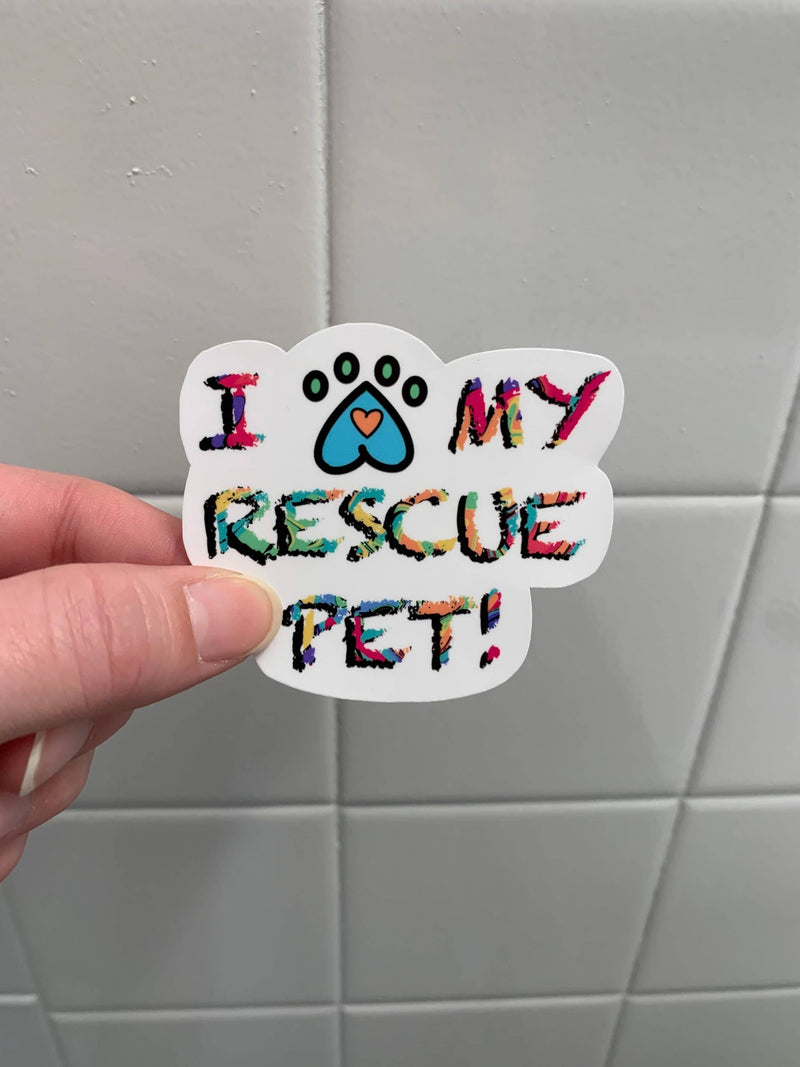 I Love My Rescue Pet Sticker, Tie Dye/Rainbow - WATERPROOF, Laptop Sticker, Cute Sticker,  Car Sticker, Weatherproof Sticker