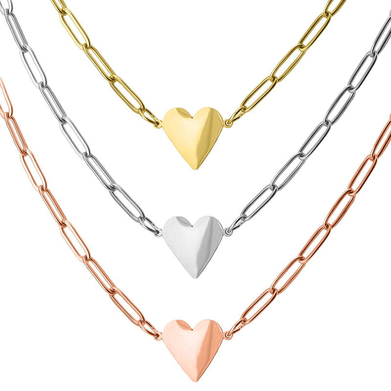 WJW - Stainless Steel Gold Heart Paperclip Necklace for Engraving