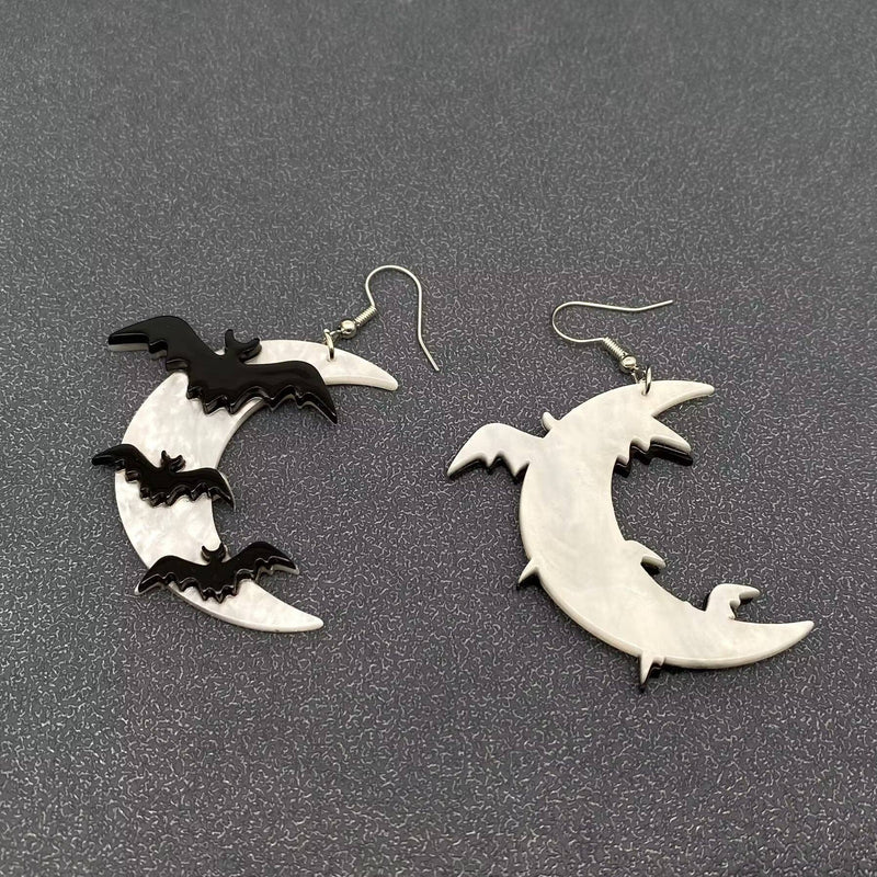 Halloween Bats Under The Moonlight Acrylic Dangle Earrings - GT