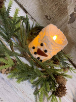 Snowman Bumpy White Moving Flame LED Candle 3in by 4in