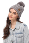 Winter Cable Knit Beanie Hat with Fleece Lining