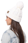 Winter Cable Knit Beanie Hat with Fleece Lining