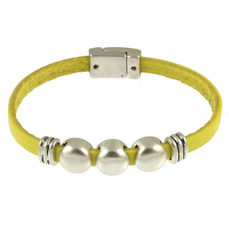 Origin Jewelry - Three dots metal leather Bracelet w/magnetic clasp