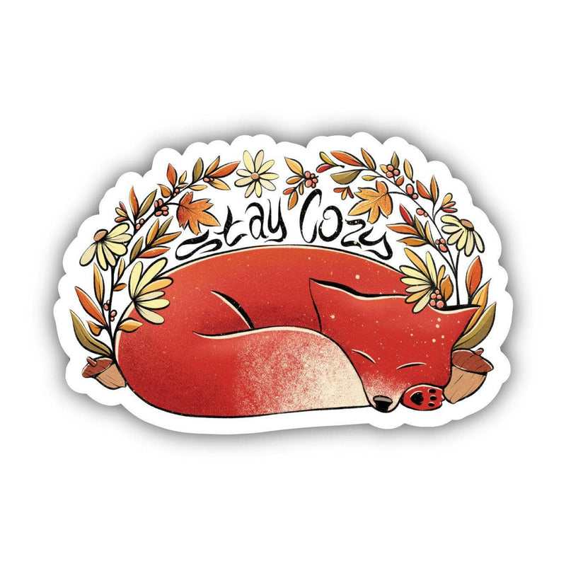 "Stay Cozy" Fox Surrounded By Autumn Leaves Sticker