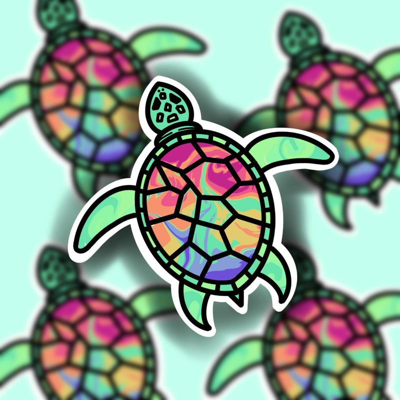 Sea Turtle Sticker, Tie Dye/Rainbow (Regular or Mini)