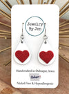 Small Teardrop Earrings: White w/Red Heart