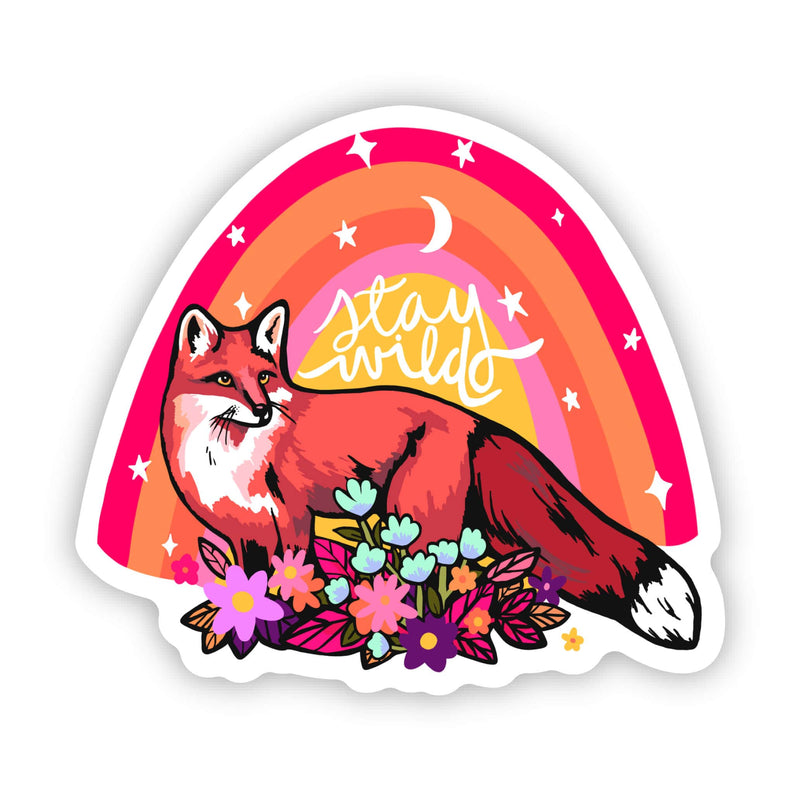 "Stay wild" fox rainbow sticker