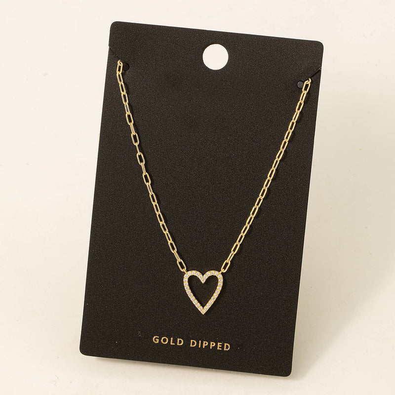 Gold Dipped Pave Heart Outline Pendant Necklace
