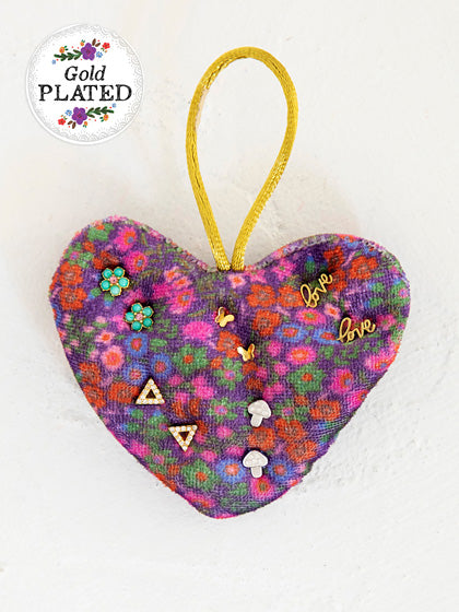 Velvet heart ornament with earrings